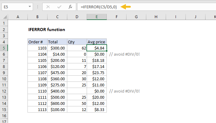 B How To Use The Excel Iferror Function Exceljet 2474